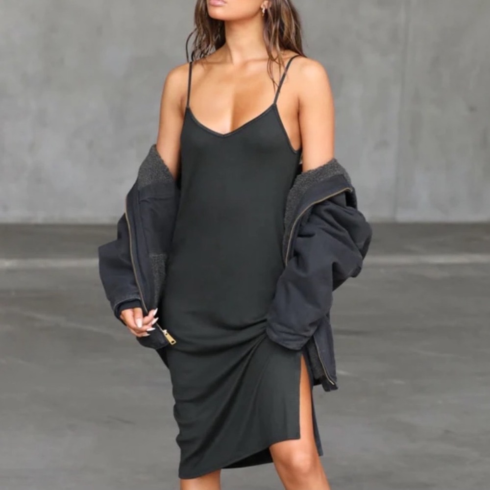 Joah Brown Black Midi Slip Dress